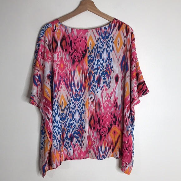 Chicos colorful Ikat-Print Split-Neck Blouse top size 3 - Picture 12 of 16